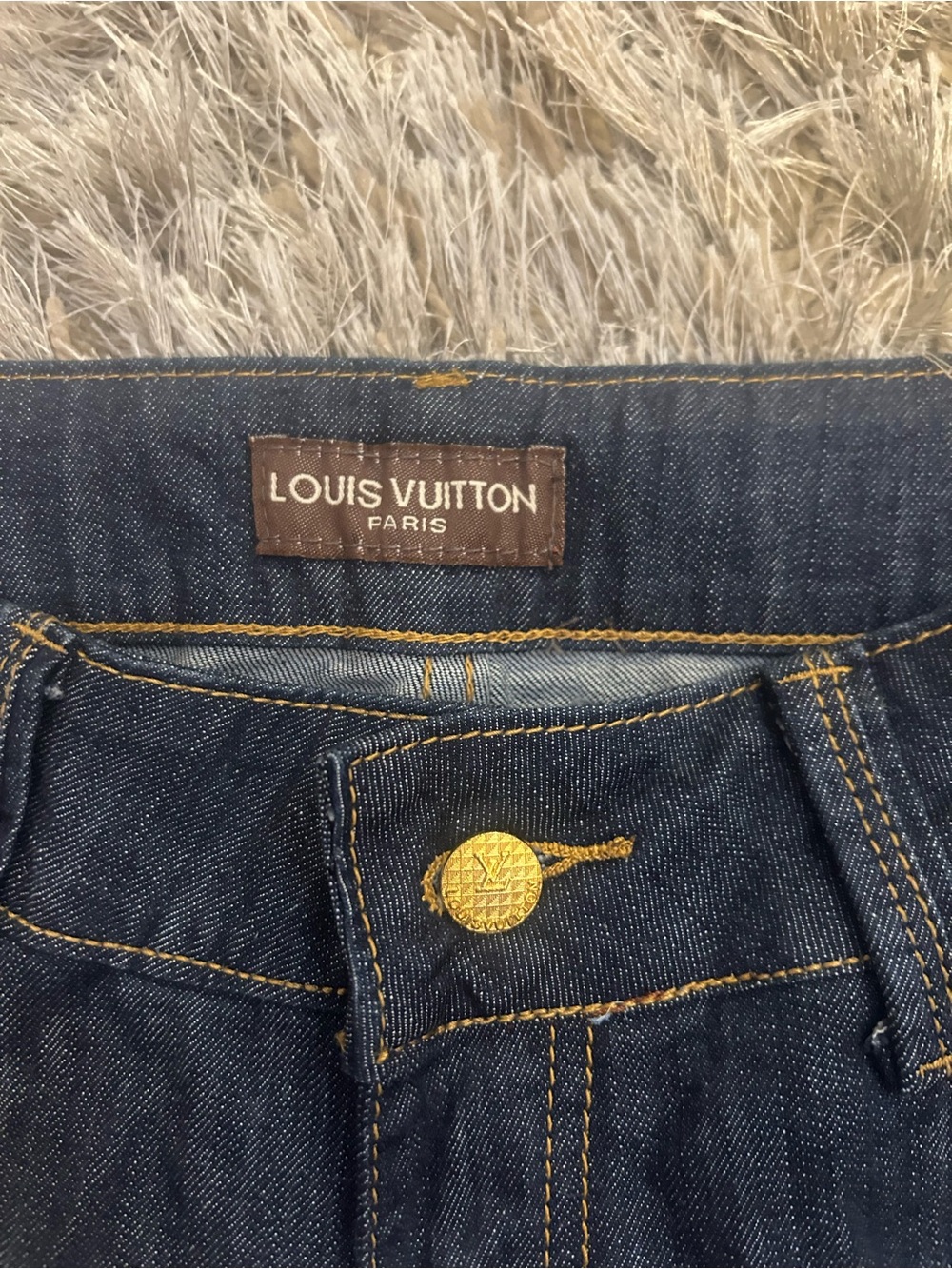Louis Vuitton Navy Denim Jeans with Gold Hardware